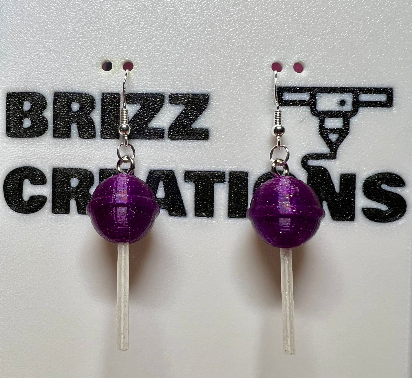 Purple Sparkle Lollipop Sterling Silver Earrings