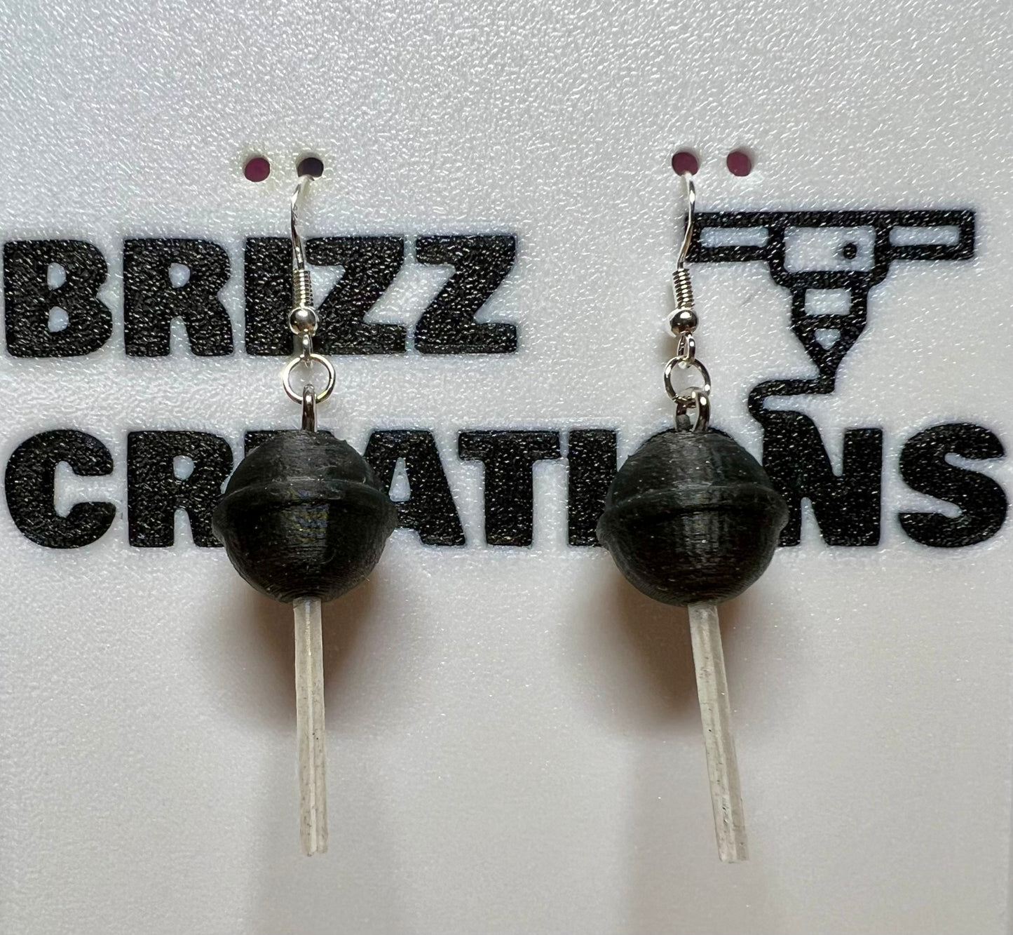 Black Sparkle Lollipop Sterling Silver Earrings