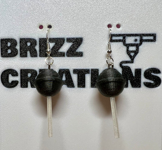 Black Sparkle Lollipop Sterling Silver Earrings