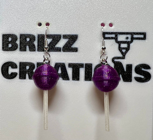 Purple Sparkle Lollipop Sterling Silver Earrings