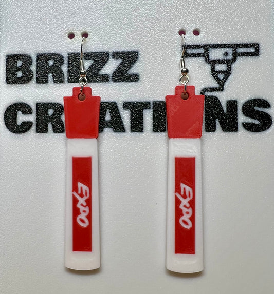 Red Expo Marker Sterling Silver Earrings